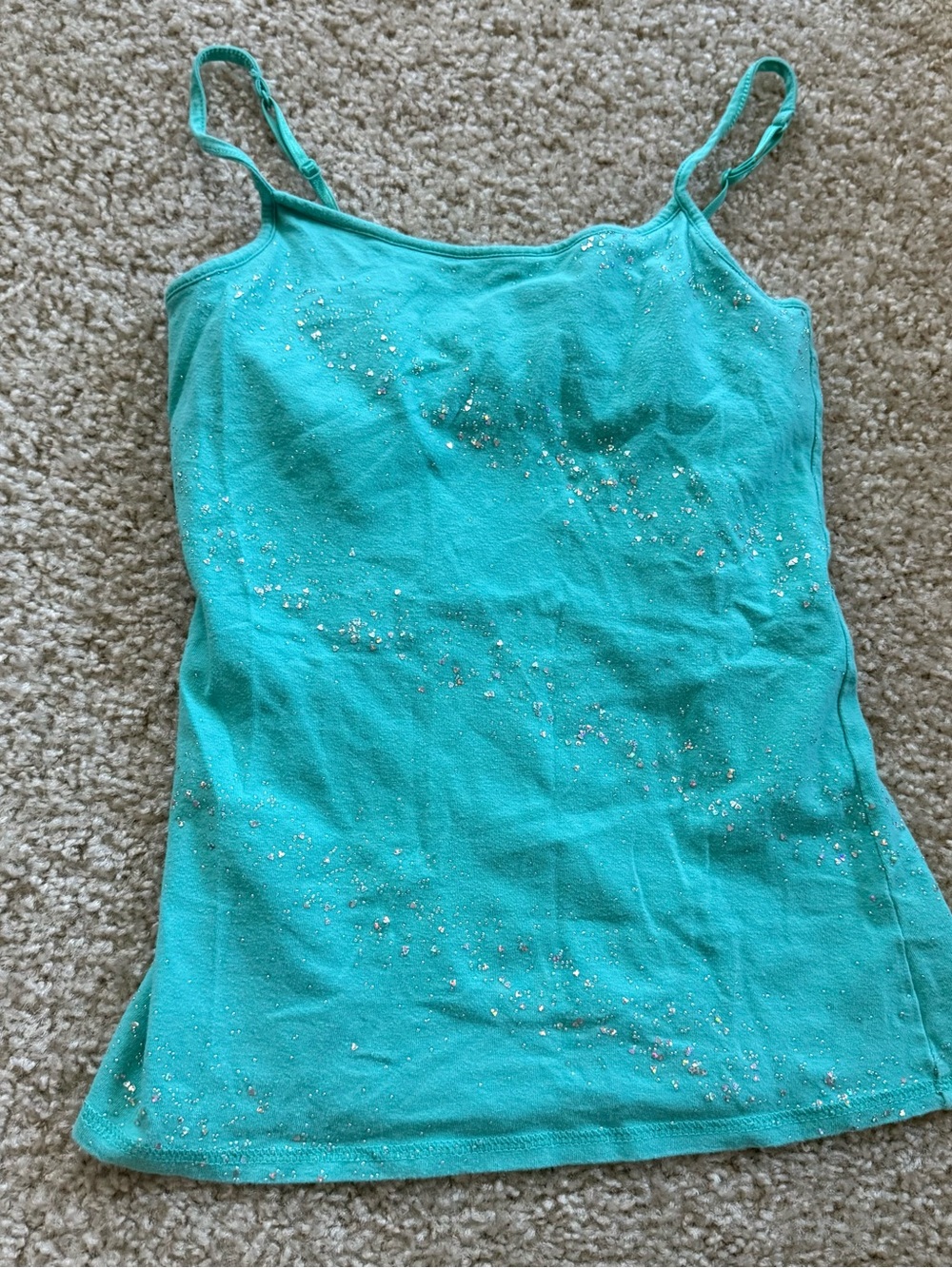 Justice Girls Size 12 Turquoise Glitter Cami Tank Top Adjustable Straps